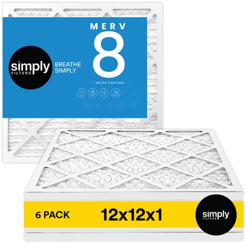 Simply Filters 12x12x1 MERV 8, MPR 600 Air Filter (6 Pack) - Actual Size: 11.75"x11.75"x0.75" HVAC, AC Furnace, Replacement, Return Air Pleated Filter
