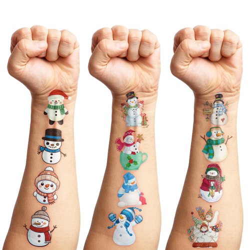 100PCS Cute Retro Snowman Tattoos Stickers Snowman Themed Birthday Party Decorations Favors Supplies Winter Christmas Party Decorations for Kids Boys Girls Classroom Prizes Rewards