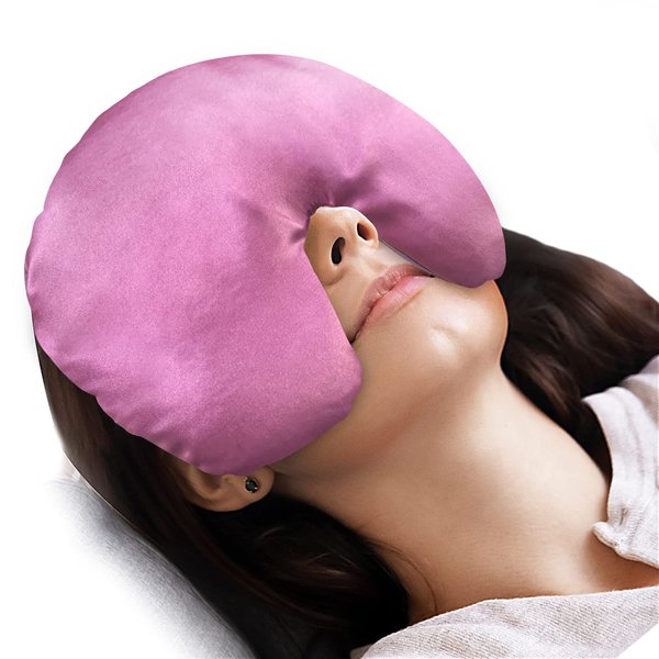 Atsuwell Sinus Mask, Warm Cold Compress Eye Mask for Dry Eyes, Weighted Eye Pillow Microwavable Face Heating Pad for Migraines, Headache, Stress, Sinus Pressure Relief and Relaxation, Pink