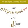 22 Years Loved Banner, Pre-Strung, Gold Glitter Paper Garlands for 22nd Birthday/Wedding Anniversary Party Decorations Supplies, No Assembly Required,Gold,SUNbetterland