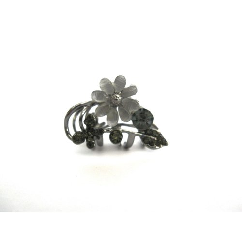 Generic Small mini silver metal gray enamel flower crystal hair claw bridal clip