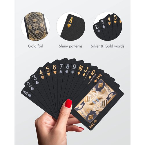 BIERDORF Diamond Waterproof Black Playing Cards, Poker Cards, HD, Deck of Cards (Gold Skull)