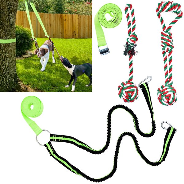 Wildox Dog Outdoor Bungee Hanging Tug Toy for Two Dogs, Interactive Tug of War Dog Toy for Dogs to Exercise & Solo Play, Durable Tugger for Tug of War (XL-for 2 Dogs)