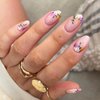 Flower Press on Nails Medium Almond Purple Green Flower Design Acrylic Nails Spring Summer Flower False Nail Tips Manicure for Women and Girls 24Pcs