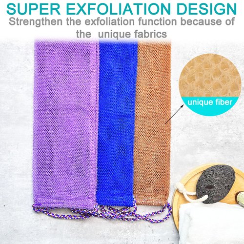 African Exfoliating Net, 3 Pieces Super Exfoliating Home Spa Weave Back Exfoliating Scrubber for Shower - Body Wash Cloths Deep Clean & Invigorate Your Skin - Double Sided Available