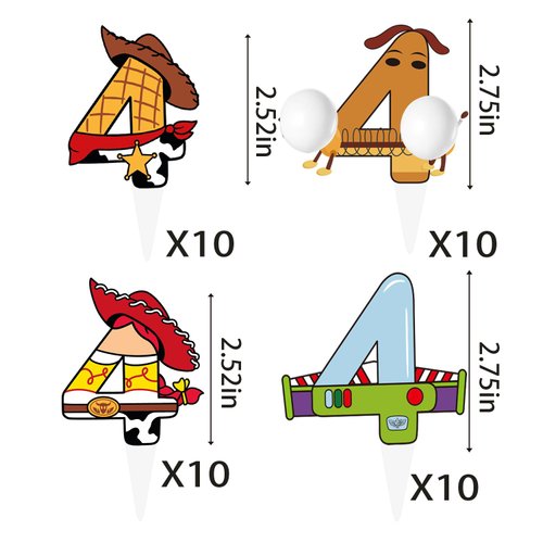 40pcs Cartoon Story Cupcake Toppers 4th Birthday for Boys Girls 4th Birthday Party Supplies Decorations