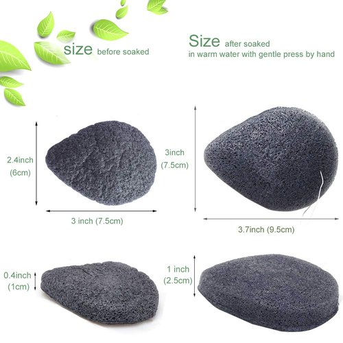 JOSALINAS Nature Konjac Facial Sponge 3 Packs with Activated Bamboo Charcoal for Cosmetic Face Cleaning, Raindrop