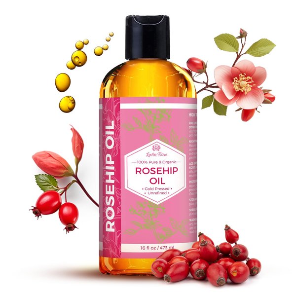 Leven Rose Rosehip Seed Oil for Face 16 oz - Pure Rosehip Oil for Face - Unrefined Cold Pressed Rosehip Oil for Body - Nighttime Face Moisturizer for Hair, Skin & Nails