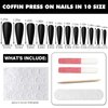 AddFavor Long Press on Nails Black Matte Ballerina Fake Nails Full Cover False Acrylic Nail for Women, 240pcs Black Nails with Nail Glue Adhesive Tabs File Tools
