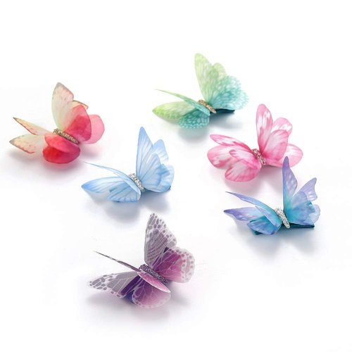 Liasun 6Pcs/pack 3D Colorful Organza Butterfly Hair Clips - Chiffon Fairy Wings - Ribbon Wrapped ...