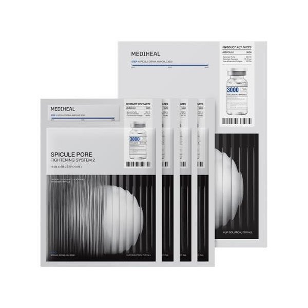 Mediheal Collagen Spicule Pore Care System 4 pcs - Serum & Gel Mask Set. 3,000 ppm Purity Spicule & Micro Collagen Included. 2-Step Pore Care System with Spicule Collagen Ampoule & Collagen Gel Mask