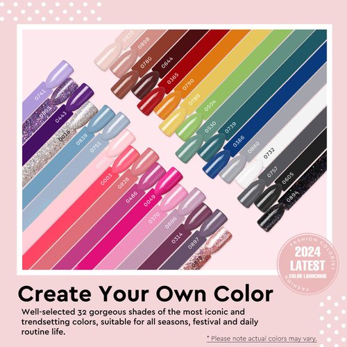 MEFA 35 Pcs Gel Nail Polish Set, 32 Colors All Seasons Collection Gel Nail Polish Kit with Base Coat No Wipe Glossy&Matte Top Coat Blue Red Pink Nail Art Manicure DIY Salon Home Gifts for Women Girls