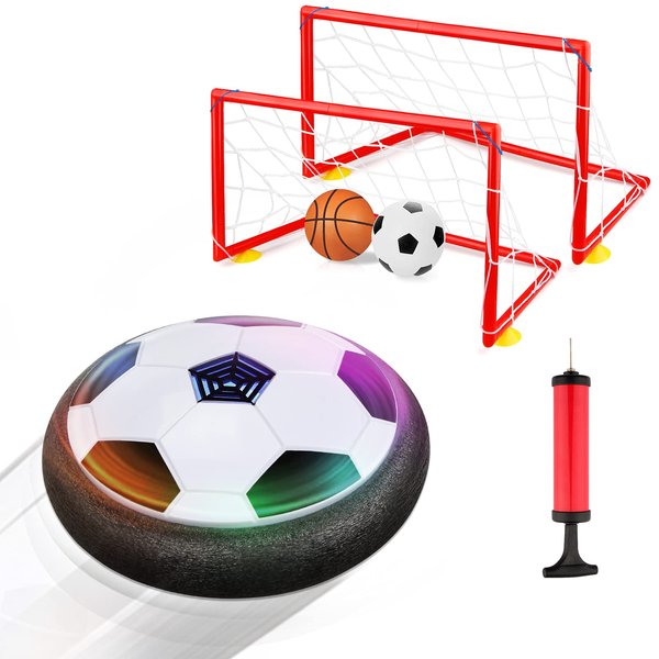 Growsland Boy Toys Hover Soccer Ball with 2 Goals, Indoor Soccer Gifts for Boys, LED Hover Ball with Foam Bumper Inflatable Soccer Toys for 3 4 5 6 7 8 9 10+ Years Old Girls Boys