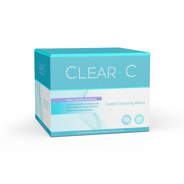 Clear C Eyelid Wipes Pre-Moistened for Dry Eyes – Rinse Free Eye Lid Cleaning Wipes – Individually Wrapped Travel Eye Wipes, 1 Box of 30