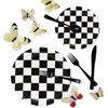 Black and White Checkered Race Car Party Supplies 150Pcs,Racing Party Tableware Set 9"& 7"Checkered Plates and Checkered Flag Napkins Knives Forks Spoons for Race Car Themed Birthday Party Decorations