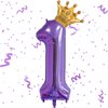 Purple 1 Balloon 40 Inch,Giant Number 1 Balloon & Mini Crown Balloon Set for Girl Boy 1st Birthday Party Decorations,Purple Birthday Party Decorations Supplies Birthday Digital Balloon
