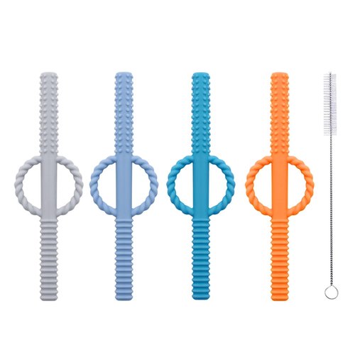 INTATIKOO Hollow Teether Tube-Teething Toy for Babies Over 0-18 Months for Baby-Soft Silicone Infant Teether Straw BPA Free Safe Toddler Sensory Chewing Stick Long Molar Chew Toy