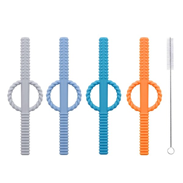INTATIKOO Hollow Teether Tube-Teething Toy for Babies Over 0-18 Months for Baby-Soft Silicone Infant Teether Straw BPA Free Safe Toddler Sensory Chewing Stick Long Molar Chew Toy