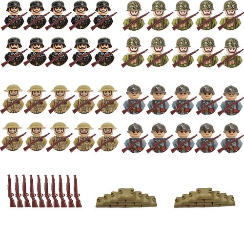 DraBEx WW2 Military People Building Set Army Men Action Figures, World War 2 Soldier Figures American vs German Army Battle WW2 Playset / 100 pcs (Armey Men 2)