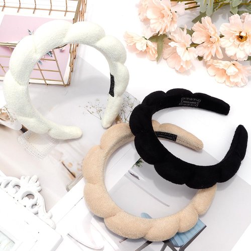 AOPRIE SPA Headbands for Washing Face Makeup Headbands with Bow Hair Band Women Facial Head Band Wrist Towel Wraps For Shower Face Mask Black White Beige, 3 Pack