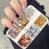 6 Grids Metallic Nail Art Foil Flakes Gold Nail Glitter Sequins Silver Nail Charms Design Nail Supplies Accessories 3D Holographic Sparkly Aluminum Foil Flake for Women Glitter Flakes Nail Decorations
