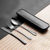 Portable Utensils Set with Case, 4pcs Stainless Steel Reusable Silverware for Lunch Camping School Picnic Workplace Travel, Lunch Box Includ Fork Spoon Knife,Easy to clean,Dishwasher Safe(Black)