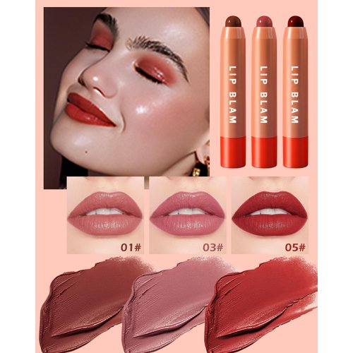 Hydrating Tinted Lip Balm Set-3Pcs Natural Gloss Lip Balm Plumper,Long Lasting Lipgloss Creamy Lipstick,Lightweight High-Pigment Lip Stain Pen Lip Crayon Stick, Christmas Makeup Gift for Women-Set A