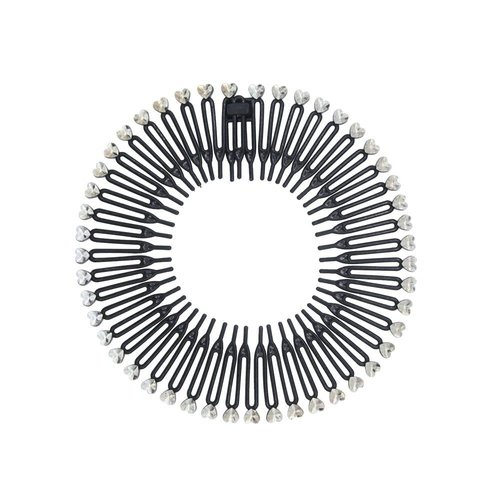 Black Full Circular Stretch Comb Headbands, Korean Hair Comb, Hair Band Plastic Full Circle Stretch Diamond Flexible Comb Teeth Headband Hair Accessories(ZS396)