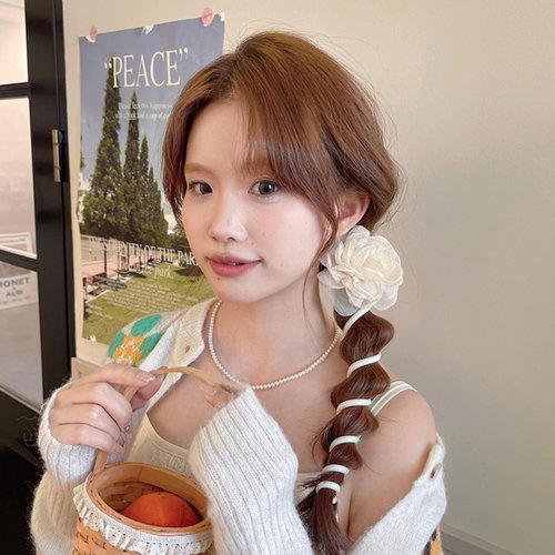 2pcs Flower Hair Ties, Takemay Telephone Wire Hair Bands for Women and Girls Ponytail Hair Accessories for Thin Thick Curly Hair (Beige, Black)