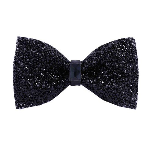 Solid Black Rhinestone Bow Ties for Men Pre Tied Sequin Diamond Bowties with Adjustable Length - Party Banquet Wedding Bow Tie