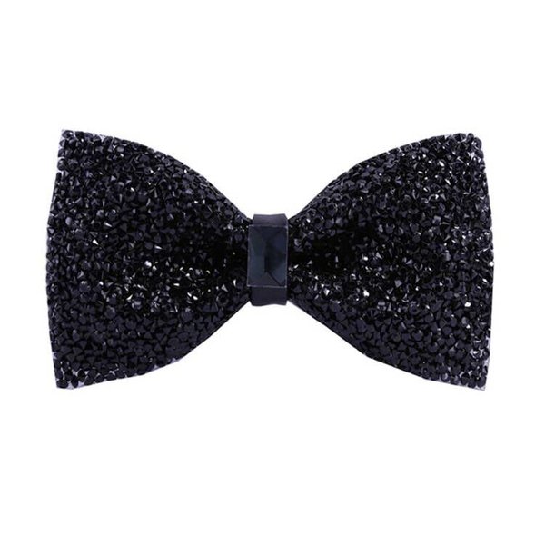 Solid Black Rhinestone Bow Ties for Men Pre Tied Sequin Diamond Bowties with Adjustable Length - Party Banquet Wedding Bow Tie