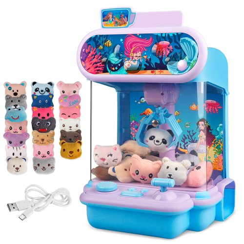 Claw Machine for Kids,Mini Vending Machines Candy Grabber Prize Dispenser Toys for Girls Boys, Electronic Arcade Game with 20 Mini Plush Toys for Party Easter Birthday Gifts