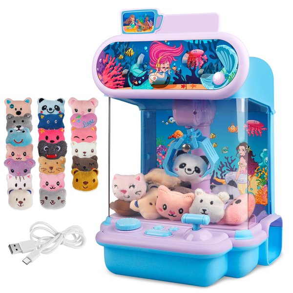 Claw Machine for Kids,Mini Vending Machines Candy Grabber Prize Dispenser Toys for Girls Boys, Electronic Arcade Game with 20 Mini Plush Toys for Party Easter Birthday Gifts