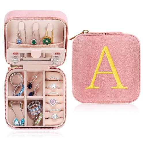 Parima Christmas Gifts for Girls - Stocking Stuffers, Girl Gift Idea, 6 7 8 9 10 11 12 13 14 15 16 Year Old Girl Birthday Gifts, Teen Girl Gifts Trendy Stuff Travel Jewelry Case Box - Letter A, Pink