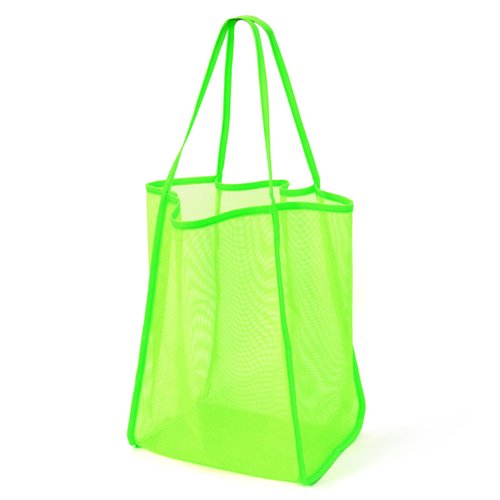 Farmer Mani Beach Mesh Tote Bag for Kids Women Beach Toys Lightweight Foldable Toys Collecting Bag for Vacation Beach Pool Outdoor (Neon Green)