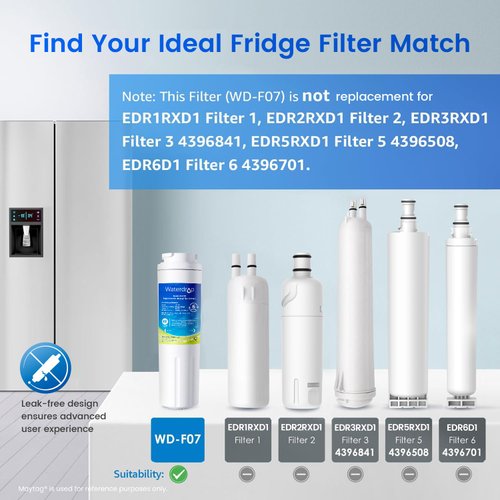 Waterdrop EDR4RXD1 Compatible with EveryDrop Filter 4, Whirlpool UKF8001, 4396395, Maytag UKF8001AXX-200, UKF8001AXX-750, WD-F07, Refrigerator Water Filter, 2 Filters