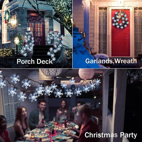Janchs 55ft 100 LED Solar Christmas Lights Outdoor Decorations, 8 Modes Waterproof LED Snowflake String Lights for Outside Wedding Party Porch Deck Christmas Tree, Garlands, Wreath Decor, Cool White