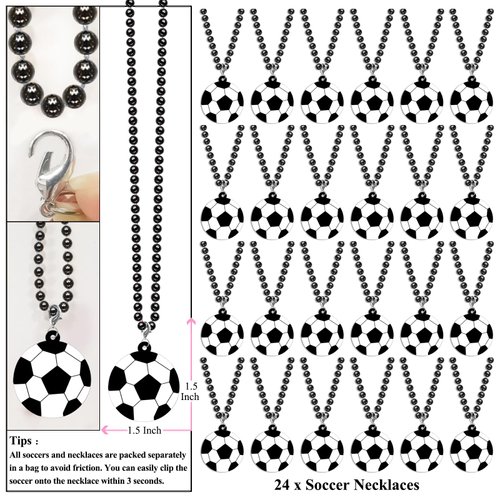 KeeStar 24 Pack Soccer Necklace Party Favors for Sports Themed Baby Shower, Birthday Party Goodie Bag Fillers, School Carnival Rewards, Photography Props, Home Decorations, Classroom Prize