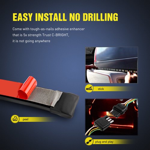 Nilight TR-04 Truck Tailgate Bar 60" Triple Row 504 LED Strip with Red Brake White Reverse Sequential Amber Turning Signals Strobe Lights，2 Years Warranty