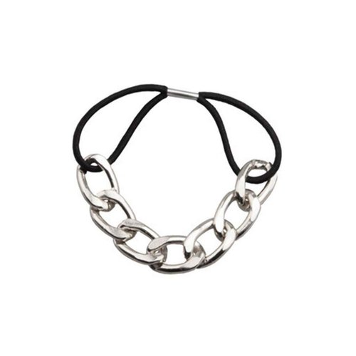 10 Pcs Modern Gold Chain Hair Tie with Dubble strands Elastic Hair Accessories Hair Ropes Fashion Headbands Ponytail Holders Hair Rings Hairband for Girl Lady Color Random (Silver)