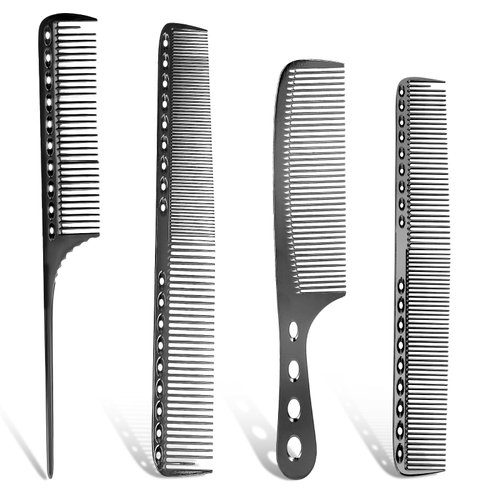 4 pieces Barber Comb Professional Barber Aluminum Comb Set Metal Combs for Cutting Comb Hair Hairdressing Tail Comb (Black)