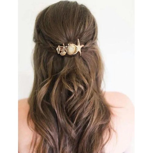 Zeshimb Boho Starfish Hair Clips Seashell Starfish Hair Barrette Clips Gold Shell Barrette Hairpin Vintage Starfish Metal Hairclips Accessory for Women and Girls