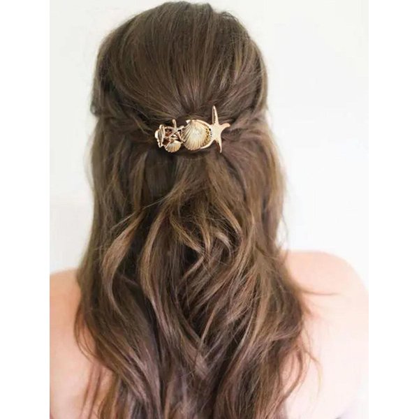Zeshimb Boho Starfish Hair Clips Seashell Starfish Hair Barrette Clips Gold Shell Barrette Hairpin Vintage Starfish Metal Hairclips Accessory for Women and Girls