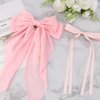 FASOTY Hair Bows for Women Girls, 2 PCS Silky Satin Bow Hair Clips Ribbon Hair Bow Clips Bowknot with Long Tail Pink Hair Bow Cute Hair Accessories, 2 Sizes
