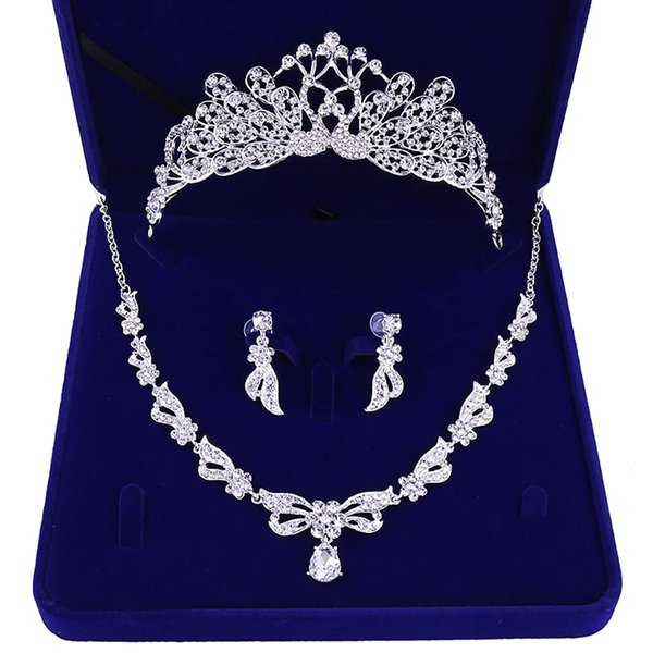 Cathercing Bridal Rhinestone Crown Tiara Crystal Necklace Earrings Set for Wedding Dress Shining Headband Hair Accessories Jewelry for Wedding Pageant Prom Princess Queen Theme Party (Peacock)