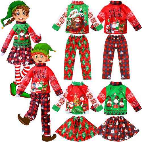 Newcotte 8 Pieces Christmas Elf Accessories Clothes Elf Doll Costume Santa Gingerbread Snowflake Christmas Tree Doll Clothes Holiday Elf Outfits for Christmas Party Decorations(Snowflake)