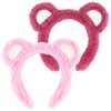 WHAVEL 2 Pcs Plush Animal Ears Headband, Cute Bear Costume Face Wash Hair Accessories for Adult Women Kids (Pink, Rose)