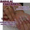 BABALAL Square Press on Nails Long Fake Nails Pink Glue on Nails 3D Butterfly Flower Charm Acrylic Nails 24Pcs Squoval Glitter Manicure Artificial False Nails for Women and Girls