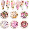 BELICEY 300Pcs Flower Nails Charm Wood Pulp 3D Flower Nail Charms Butterfly Acrylic Nails Accessories for Nail Art Decoration & DIY Crafting Design Flower Nail Charms Glitter Clear Bow Butterfly Nail