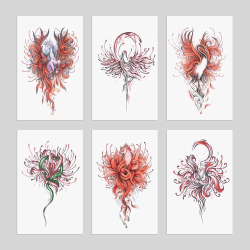 Oottati 6 Sheets Arm Waterproof Temporary Tattoos Fire Horse Crane Snake Fox Bianan Flower